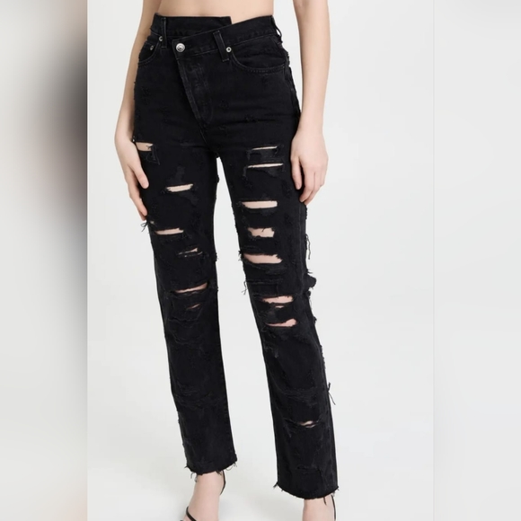 AGOLDE - Criss Cross Straight Jeans black high rise, straight leg, ripped, US 24 - Picture 4 of 5